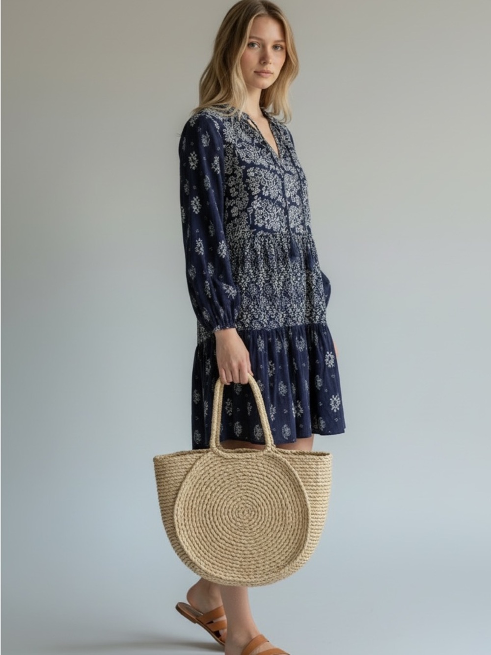 Anthropologie Maeve Carlita Navy Long Full Sleeve Tassel Festival Dress Medium